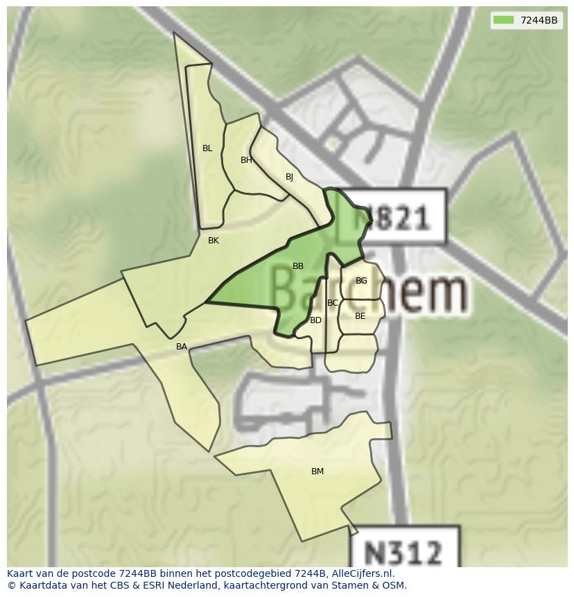 Afbeelding van het postcodegebied 7244 BB op de kaart.