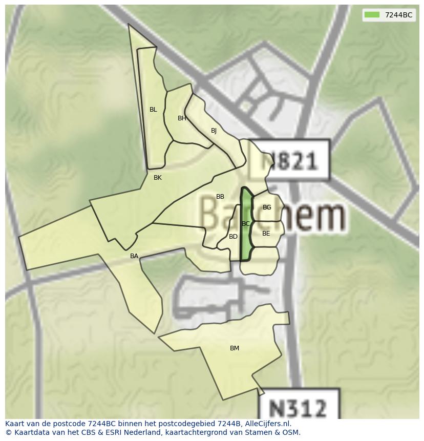 Afbeelding van het postcodegebied 7244 BC op de kaart.