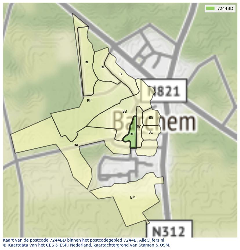 Afbeelding van het postcodegebied 7244 BD op de kaart.