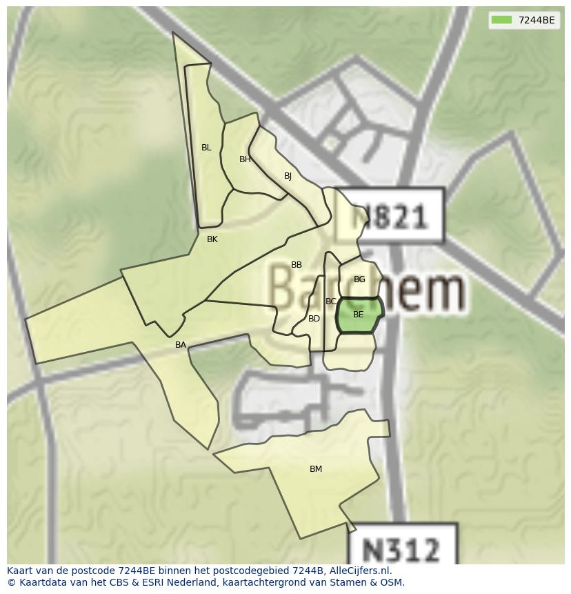 Afbeelding van het postcodegebied 7244 BE op de kaart.