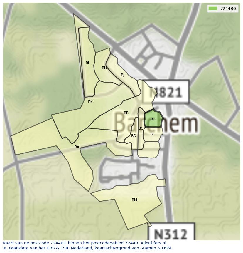Afbeelding van het postcodegebied 7244 BG op de kaart.