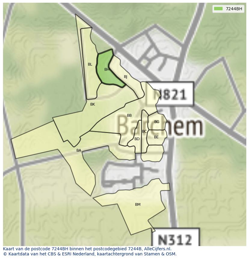 Afbeelding van het postcodegebied 7244 BH op de kaart.