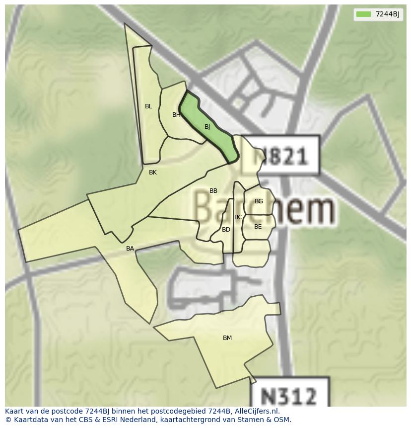 Afbeelding van het postcodegebied 7244 BJ op de kaart.