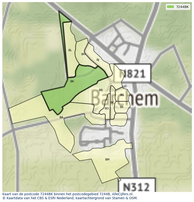 Afbeelding van het postcodegebied 7244 BK op de kaart.