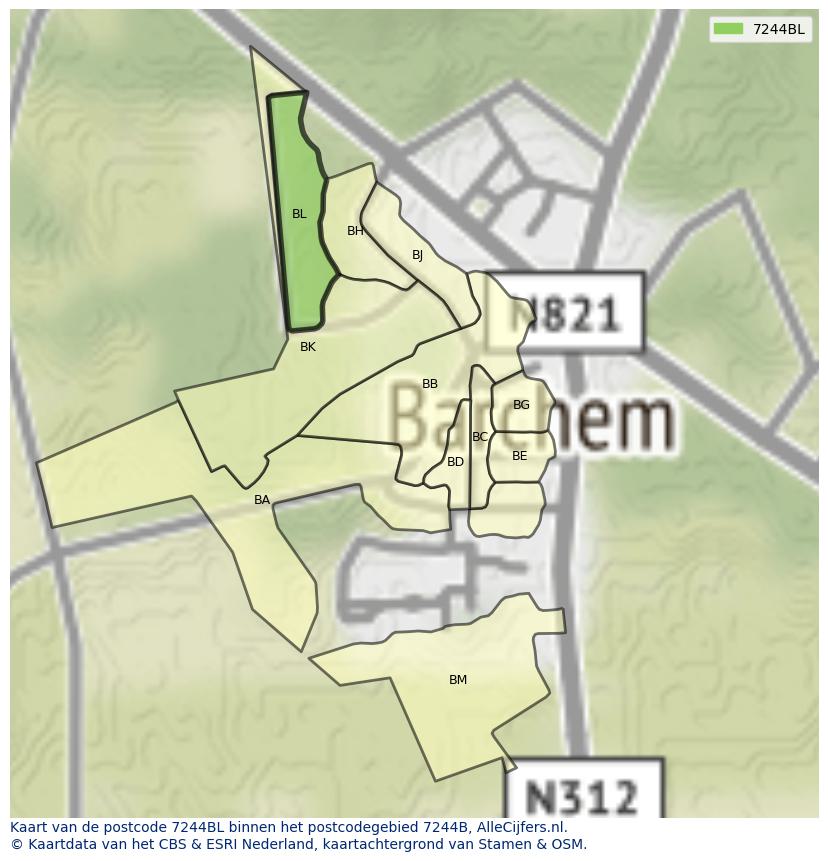 Afbeelding van het postcodegebied 7244 BL op de kaart.