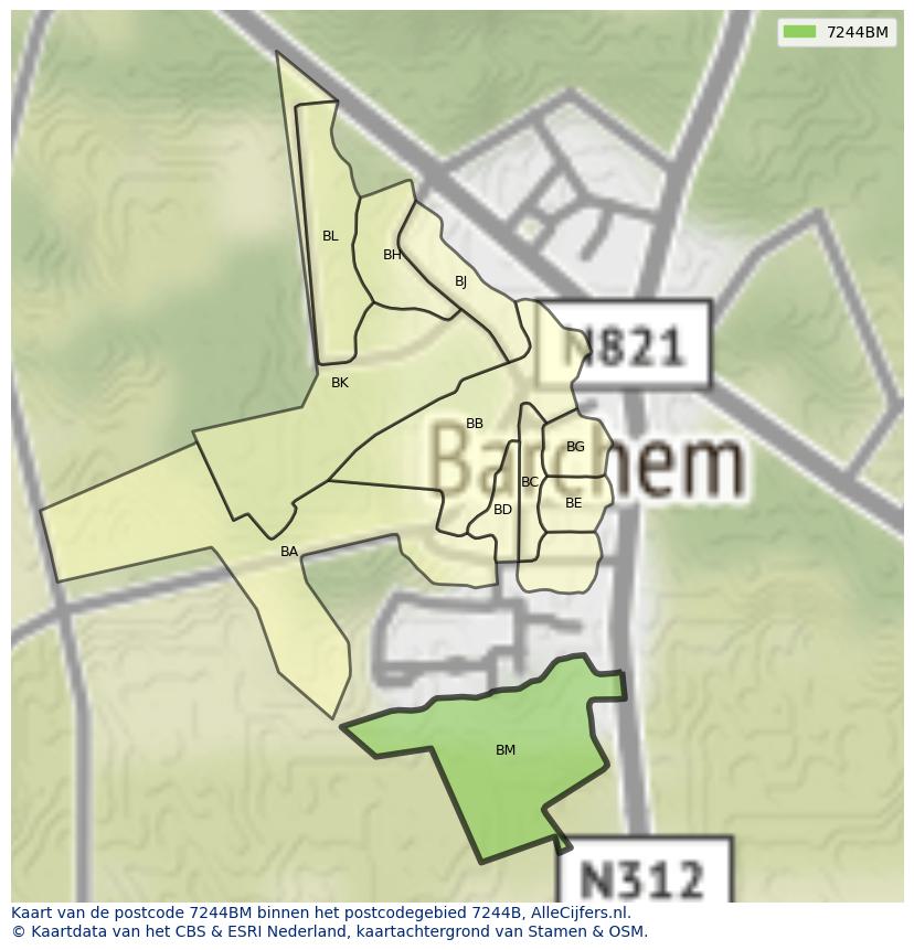 Afbeelding van het postcodegebied 7244 BM op de kaart.