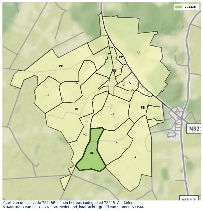 Afbeelding van het postcodegebied 7244 RE op de kaart.