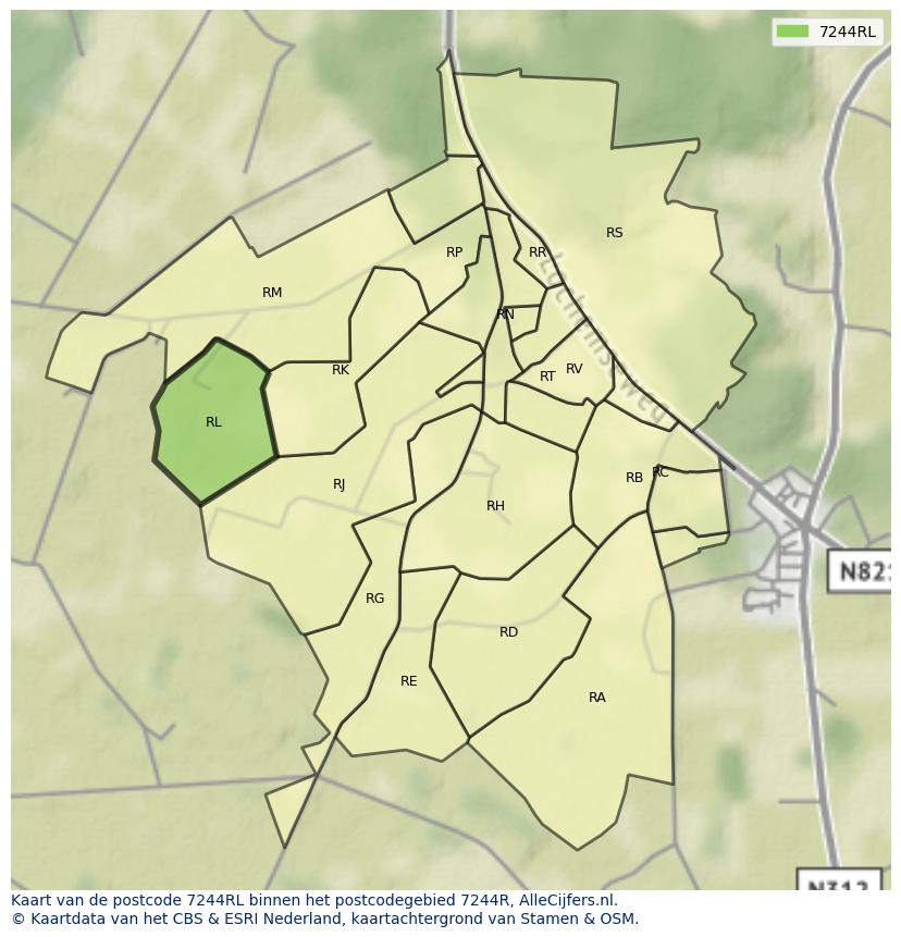 Afbeelding van het postcodegebied 7244 RL op de kaart.