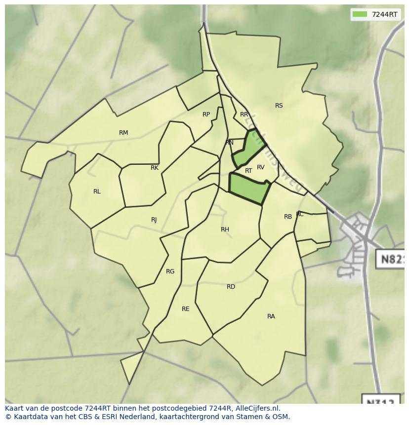 Afbeelding van het postcodegebied 7244 RT op de kaart.
