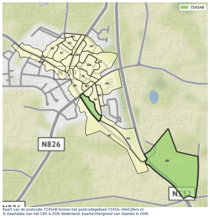 Afbeelding van het postcodegebied 7245 AB op de kaart.