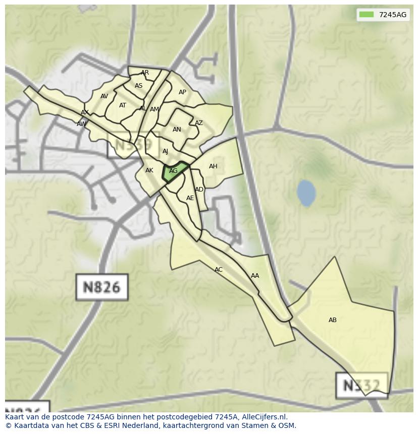 Afbeelding van het postcodegebied 7245 AG op de kaart.