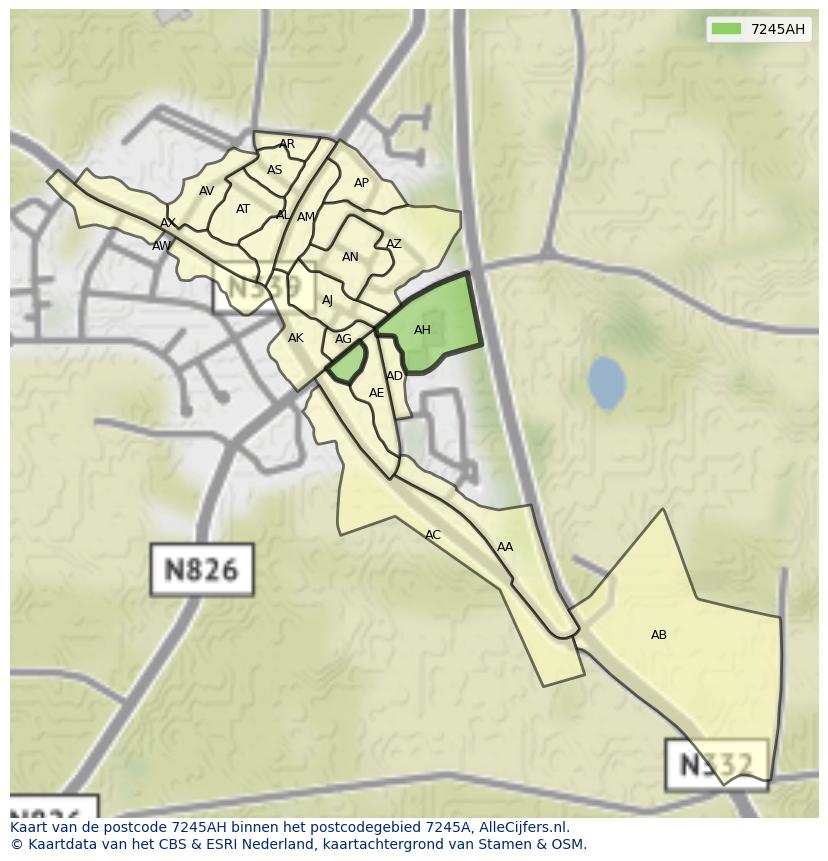 Afbeelding van het postcodegebied 7245 AH op de kaart.
