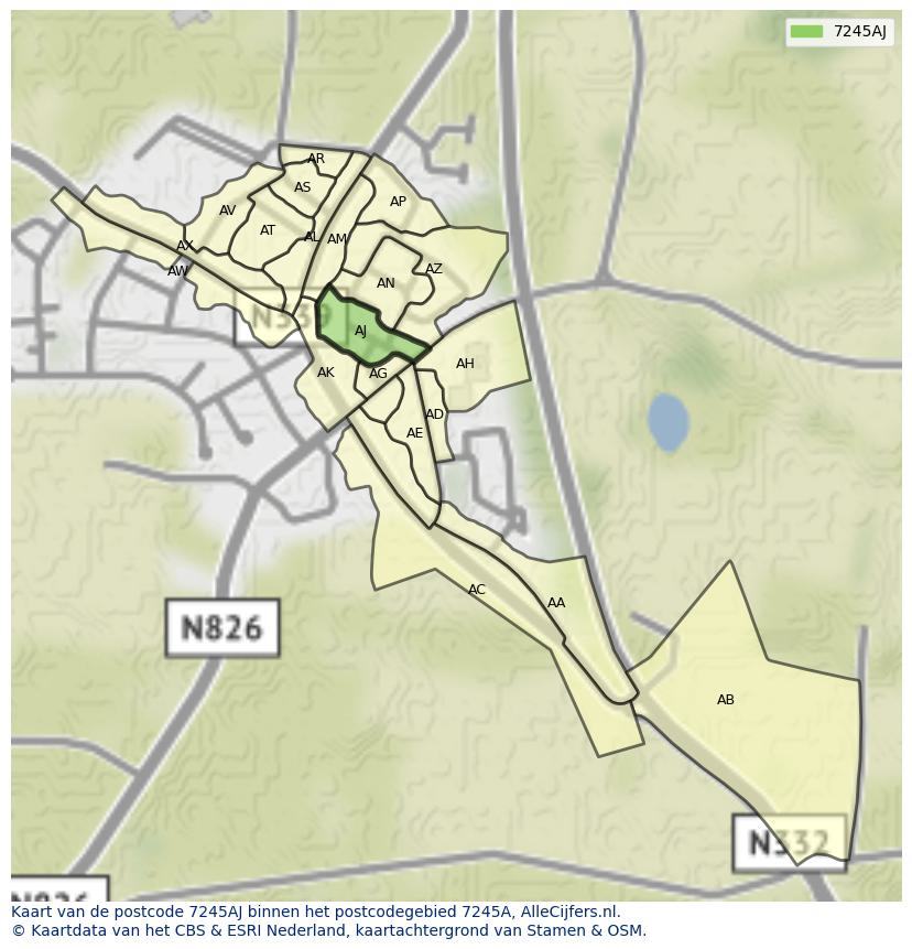 Afbeelding van het postcodegebied 7245 AJ op de kaart.