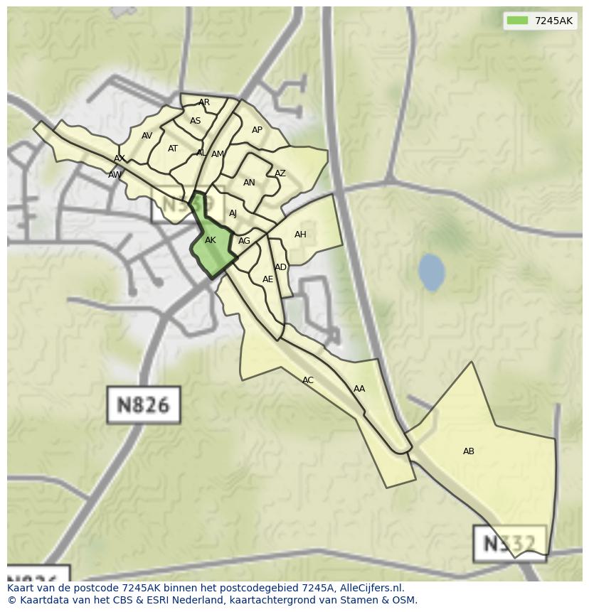 Afbeelding van het postcodegebied 7245 AK op de kaart.