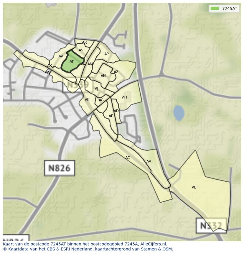 Afbeelding van het postcodegebied 7245 AT op de kaart.