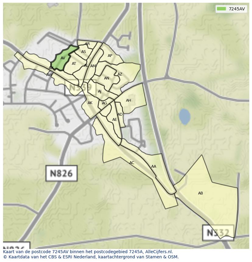 Afbeelding van het postcodegebied 7245 AV op de kaart.