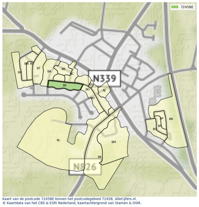 Afbeelding van het postcodegebied 7245 BE op de kaart.