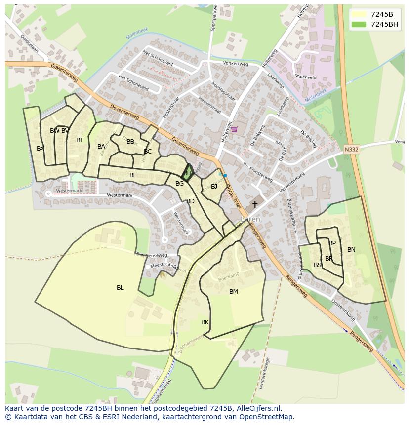 Afbeelding van het postcodegebied 7245 BH op de kaart.