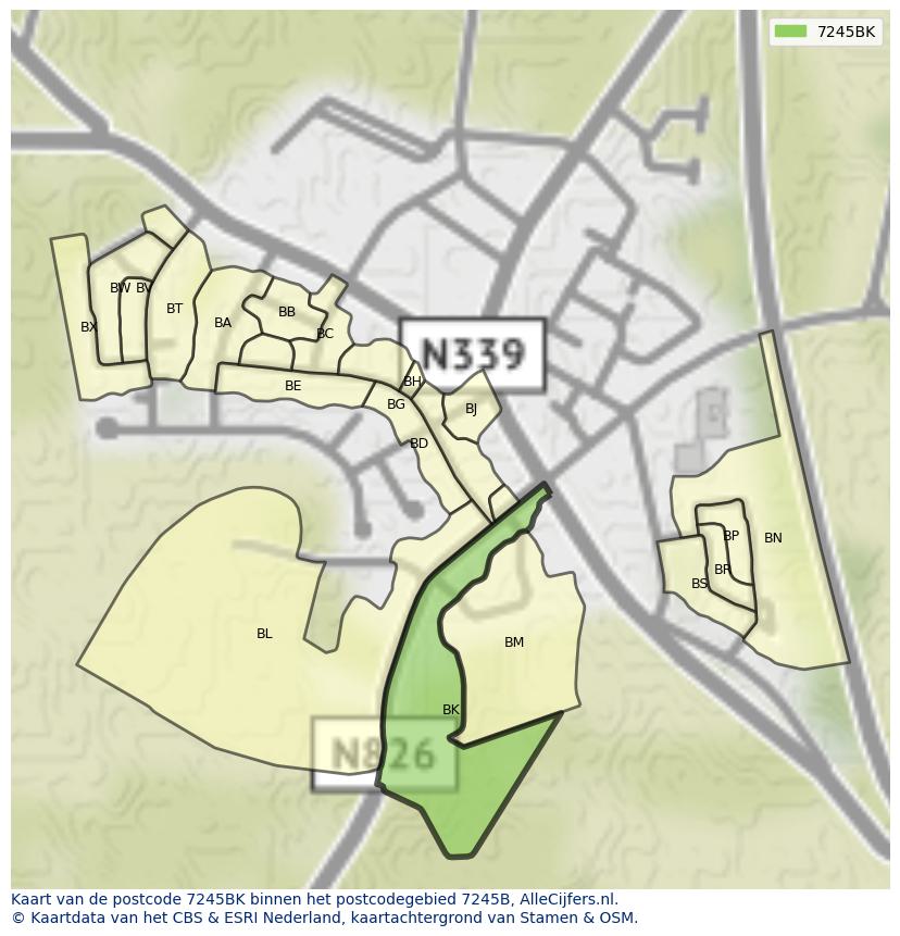 Afbeelding van het postcodegebied 7245 BK op de kaart.