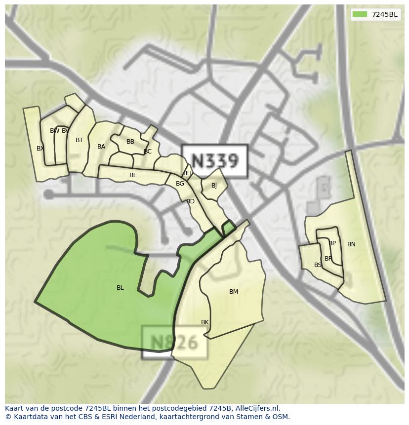 Afbeelding van het postcodegebied 7245 BL op de kaart.