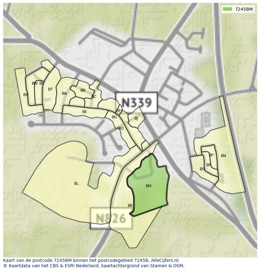 Afbeelding van het postcodegebied 7245 BM op de kaart.