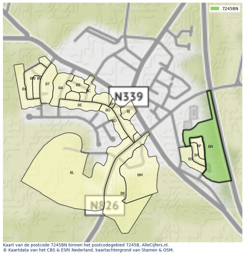 Afbeelding van het postcodegebied 7245 BN op de kaart.