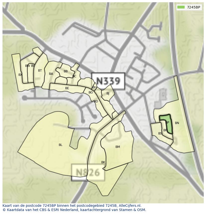 Afbeelding van het postcodegebied 7245 BP op de kaart.