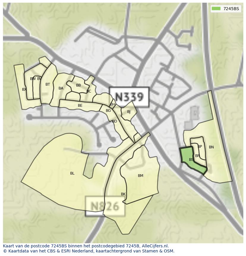 Afbeelding van het postcodegebied 7245 BS op de kaart.