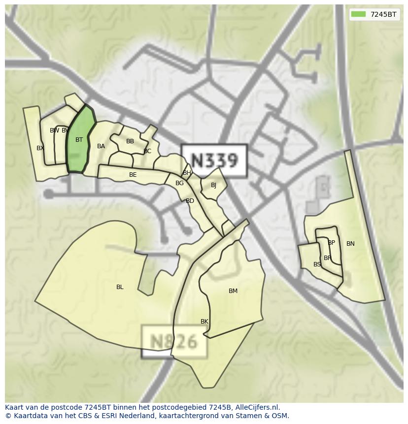 Afbeelding van het postcodegebied 7245 BT op de kaart.
