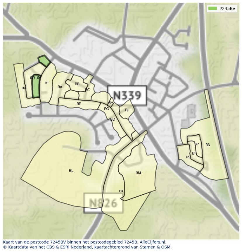 Afbeelding van het postcodegebied 7245 BV op de kaart.