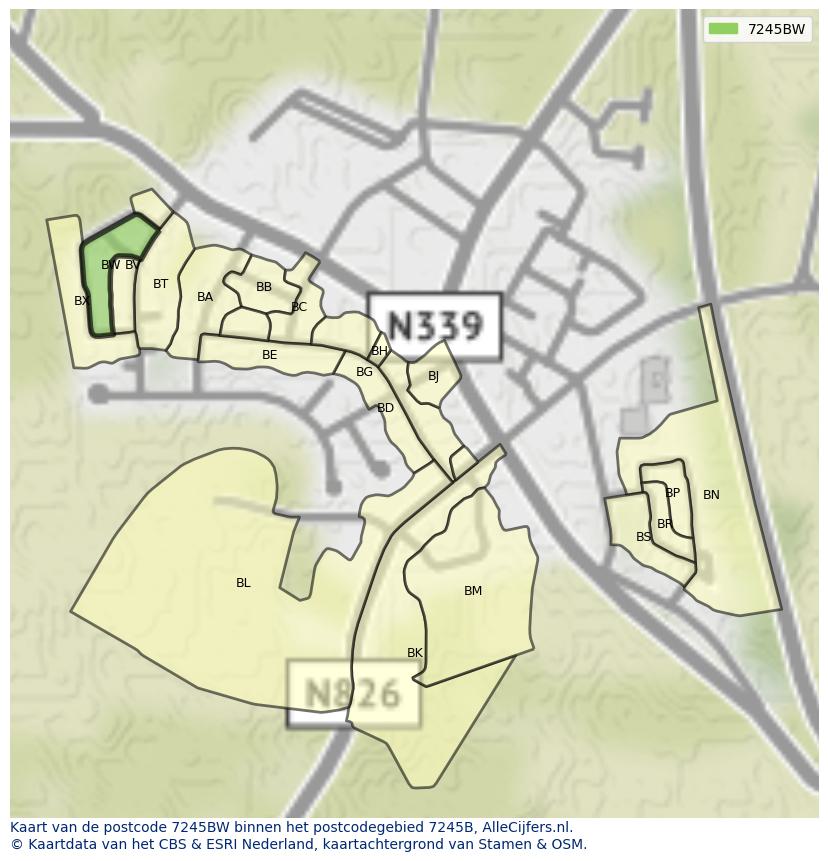 Afbeelding van het postcodegebied 7245 BW op de kaart.