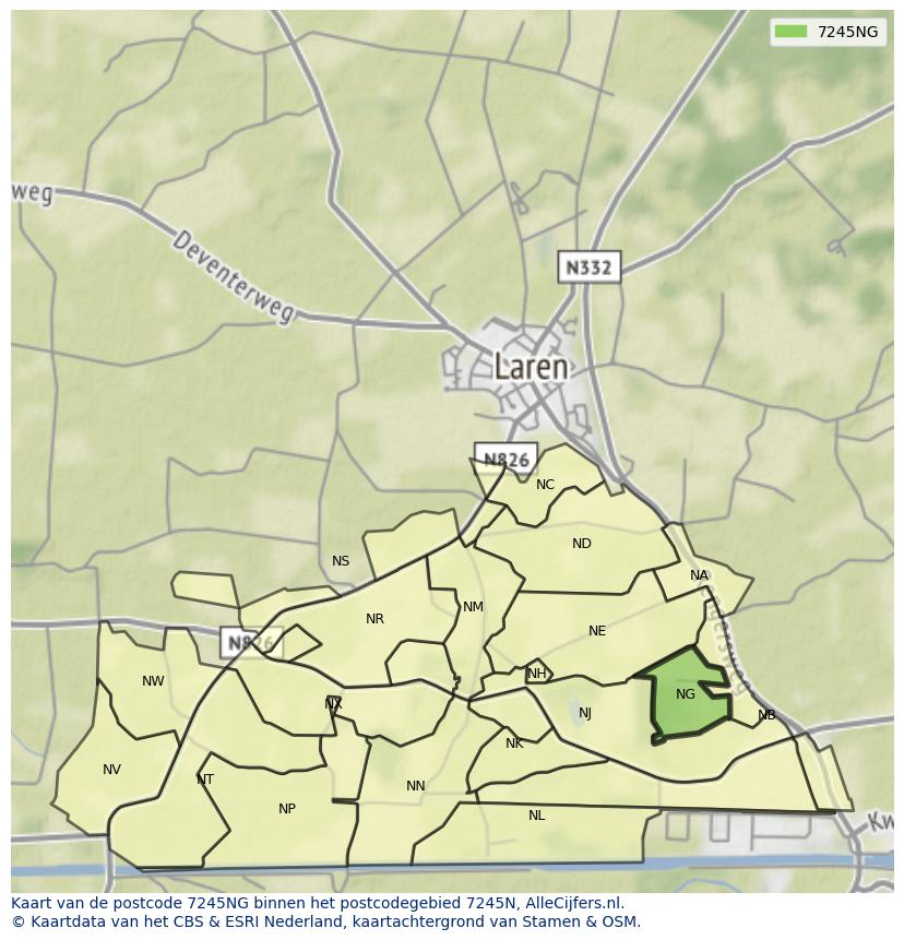 Afbeelding van het postcodegebied 7245 NG op de kaart.