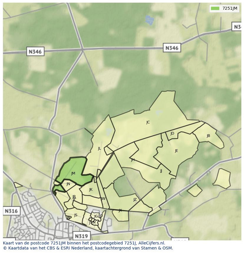 Afbeelding van het postcodegebied 7251 JM op de kaart.