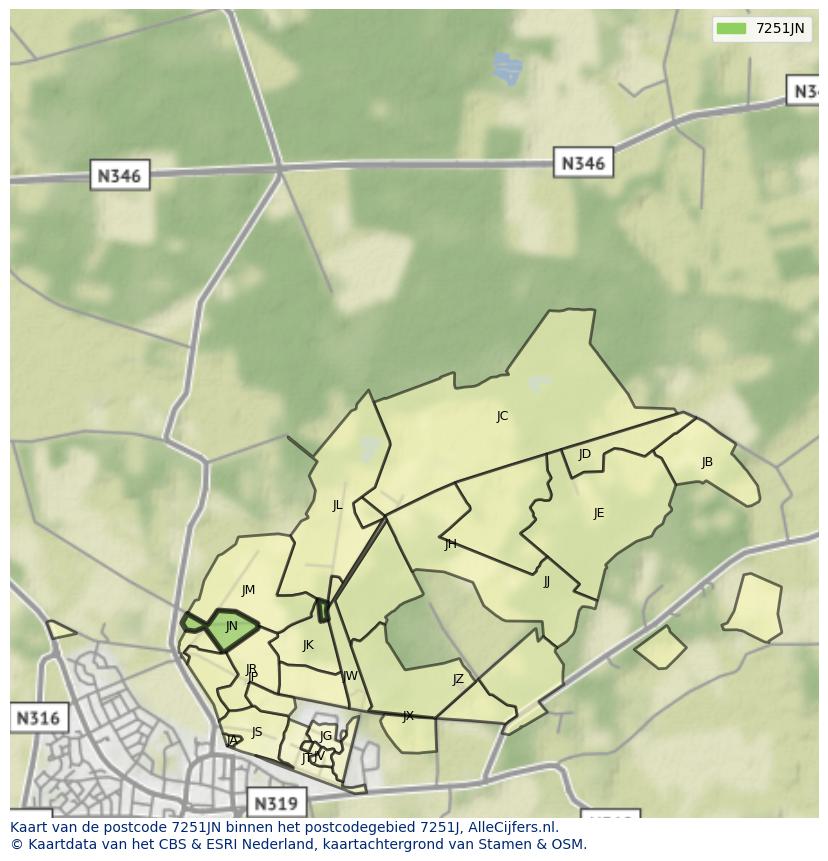 Afbeelding van het postcodegebied 7251 JN op de kaart.