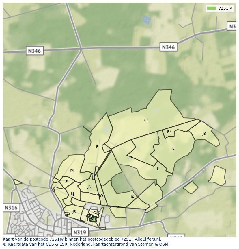 Afbeelding van het postcodegebied 7251 JV op de kaart.