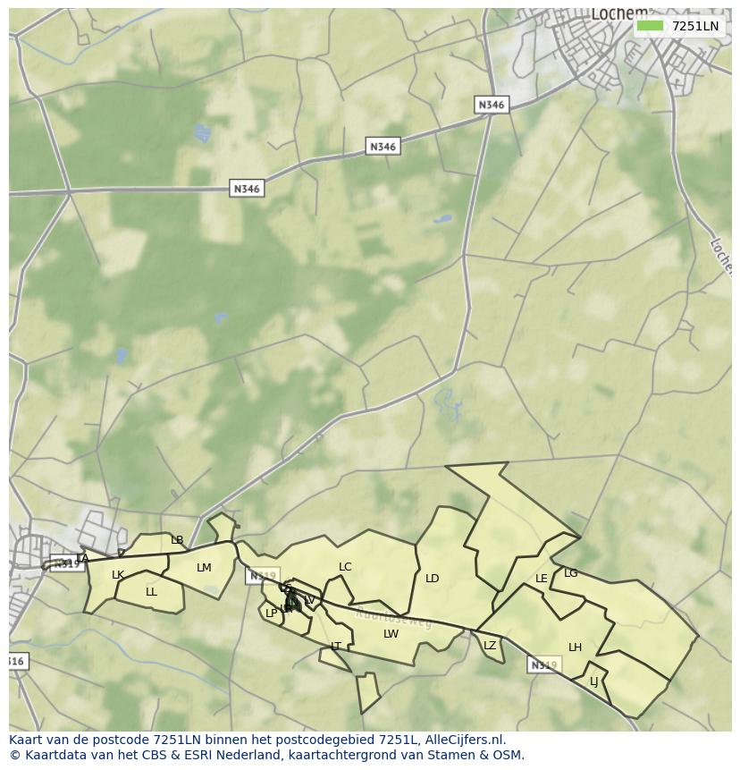 Afbeelding van het postcodegebied 7251 LN op de kaart.