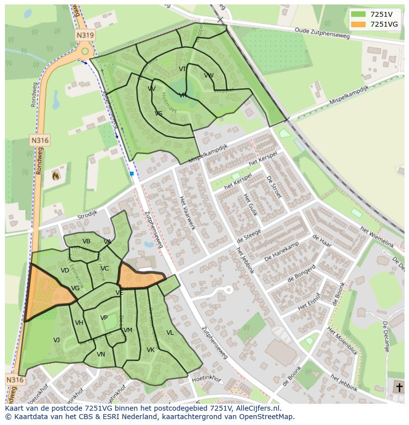 Afbeelding van het postcodegebied 7251 VG op de kaart.