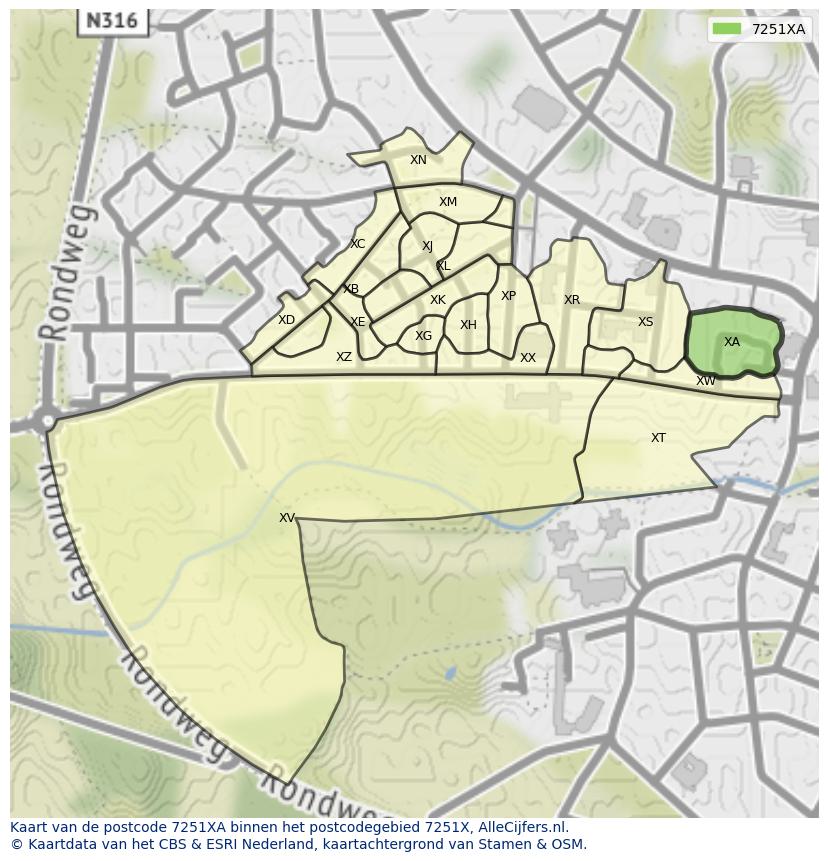 Afbeelding van het postcodegebied 7251 XA op de kaart.