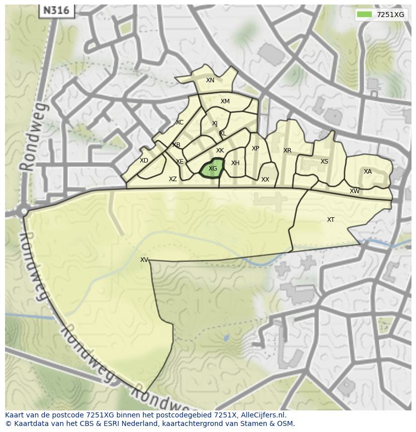 Afbeelding van het postcodegebied 7251 XG op de kaart.