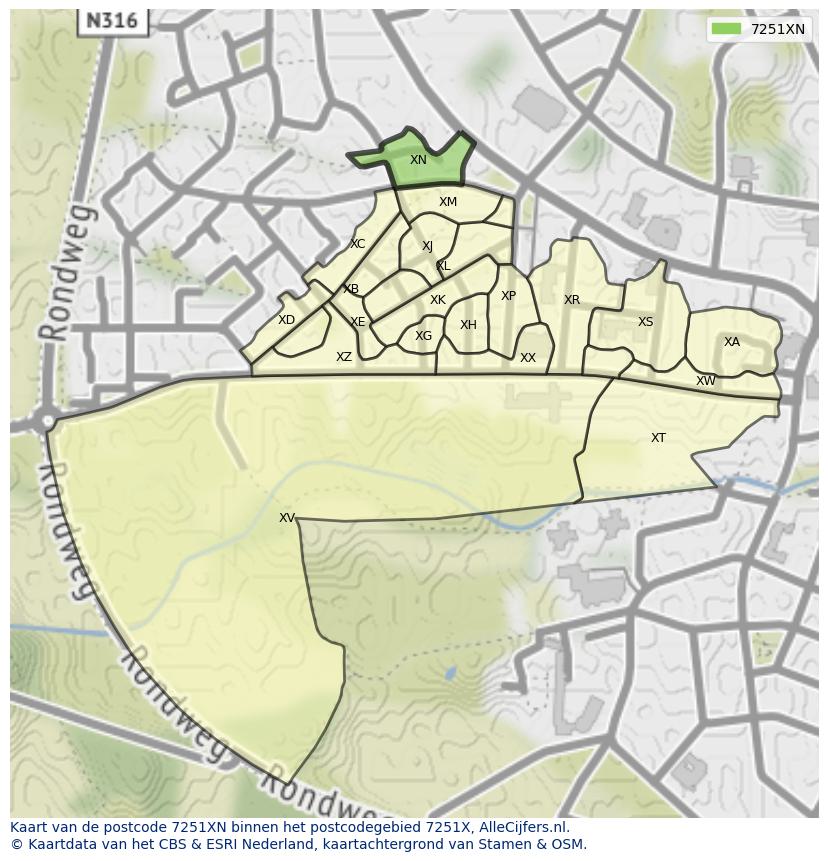 Afbeelding van het postcodegebied 7251 XN op de kaart.