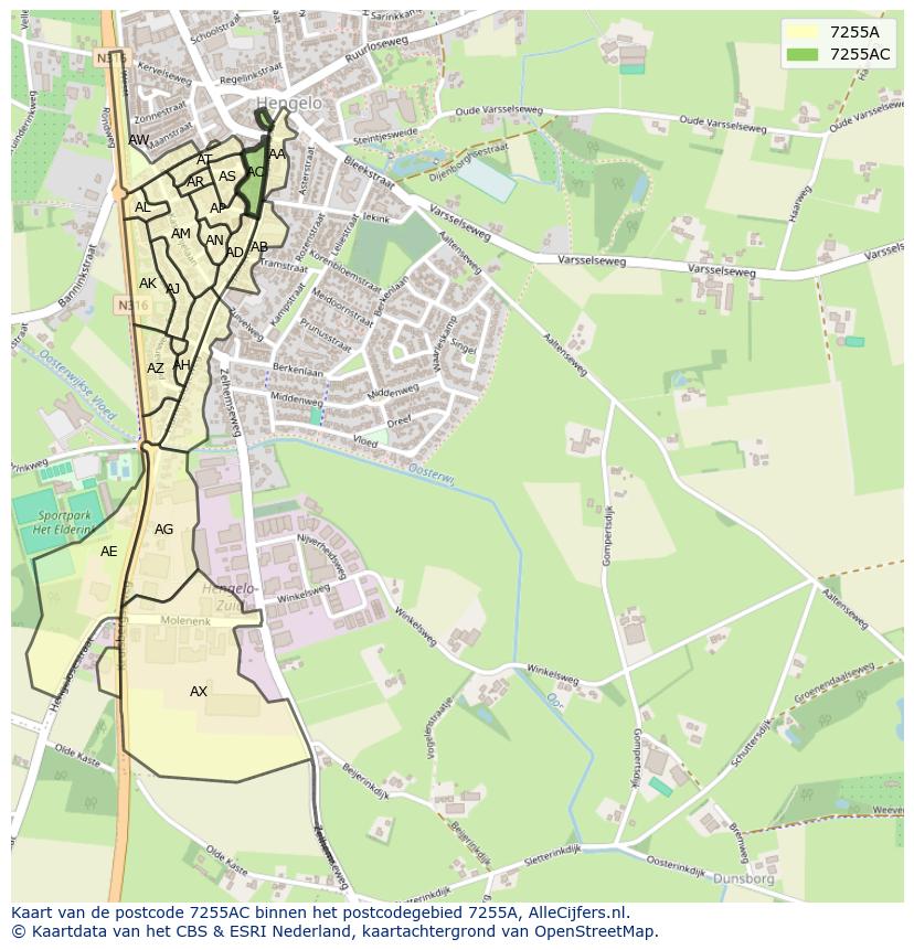 Afbeelding van het postcodegebied 7255 AC op de kaart.