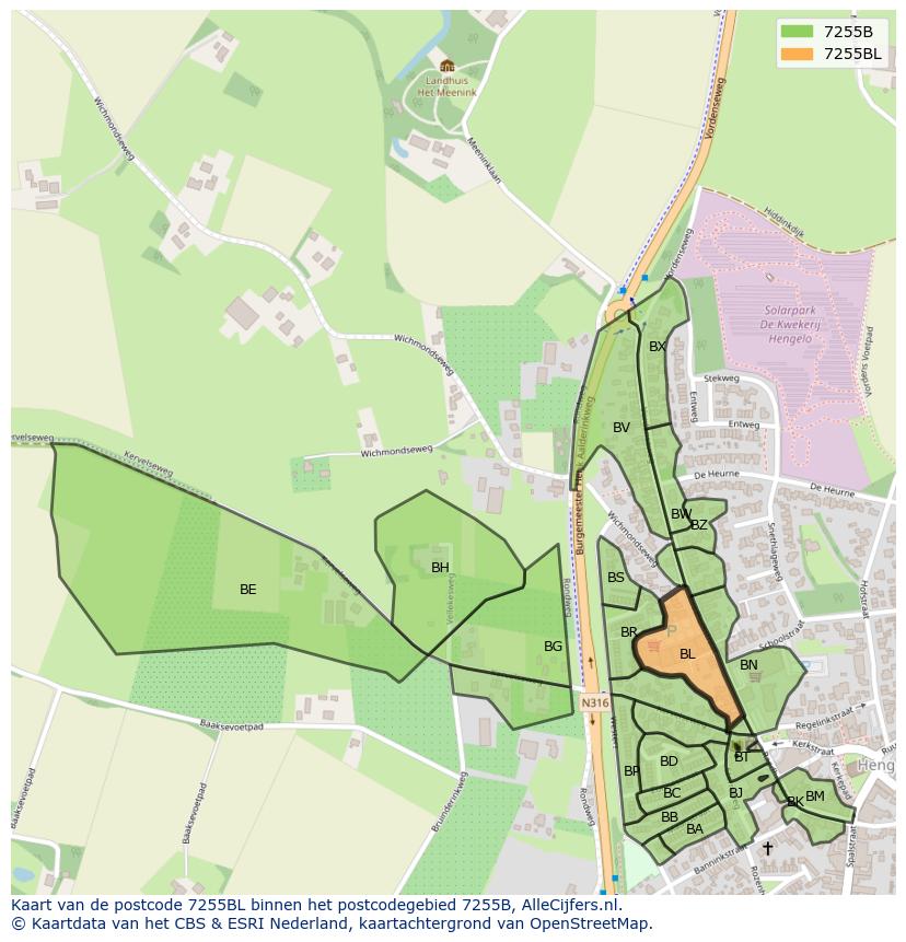 Afbeelding van het postcodegebied 7255 BL op de kaart.