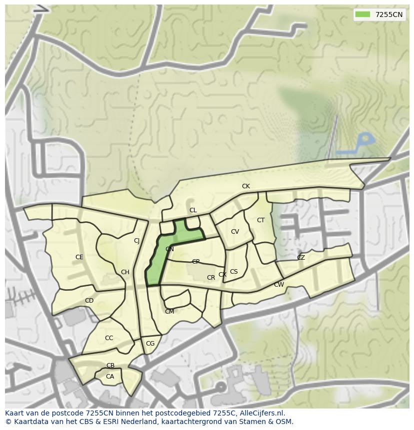 Afbeelding van het postcodegebied 7255 CN op de kaart.