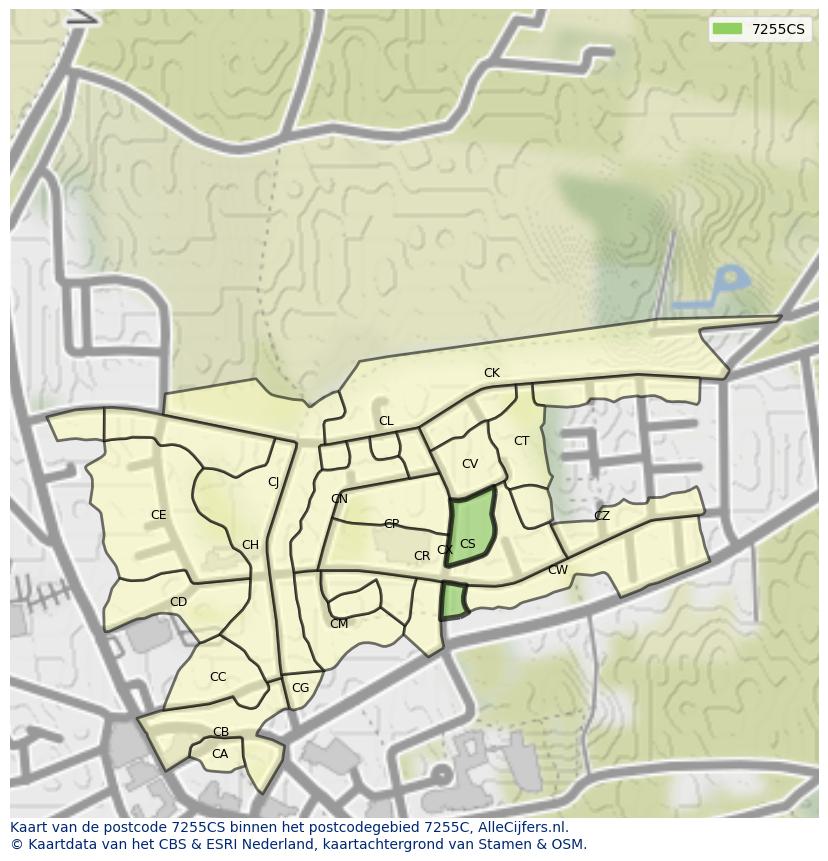 Afbeelding van het postcodegebied 7255 CS op de kaart.