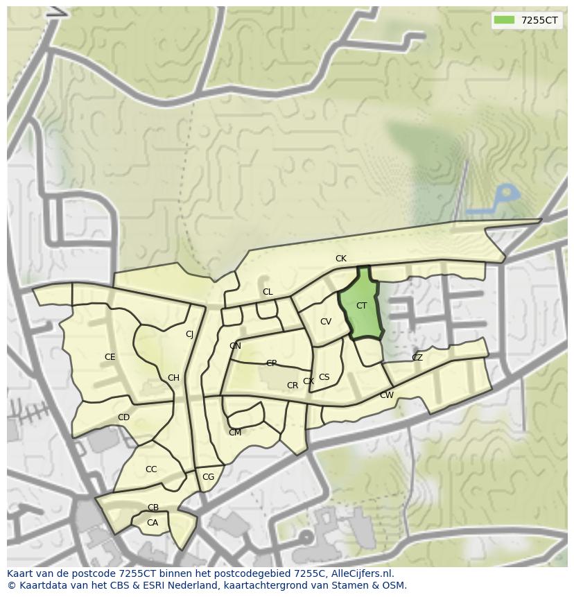 Afbeelding van het postcodegebied 7255 CT op de kaart.