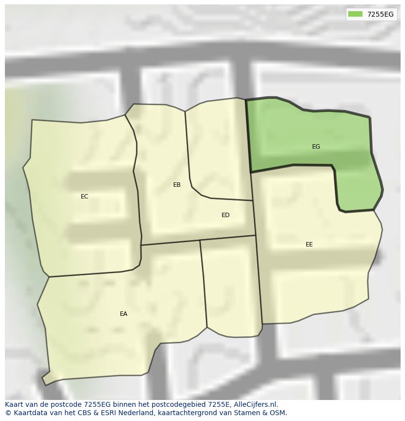 Afbeelding van het postcodegebied 7255 EG op de kaart.