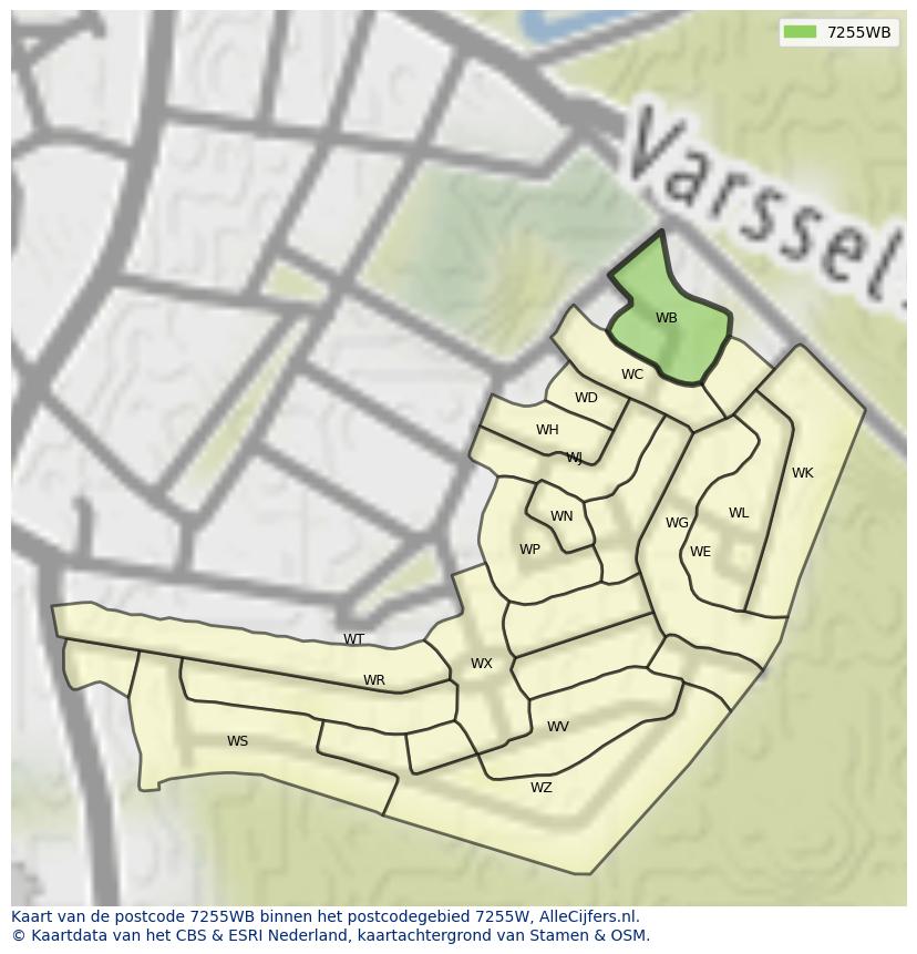 Afbeelding van het postcodegebied 7255 WB op de kaart.