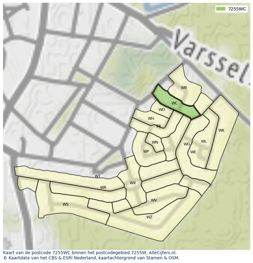 Afbeelding van het postcodegebied 7255 WC op de kaart.