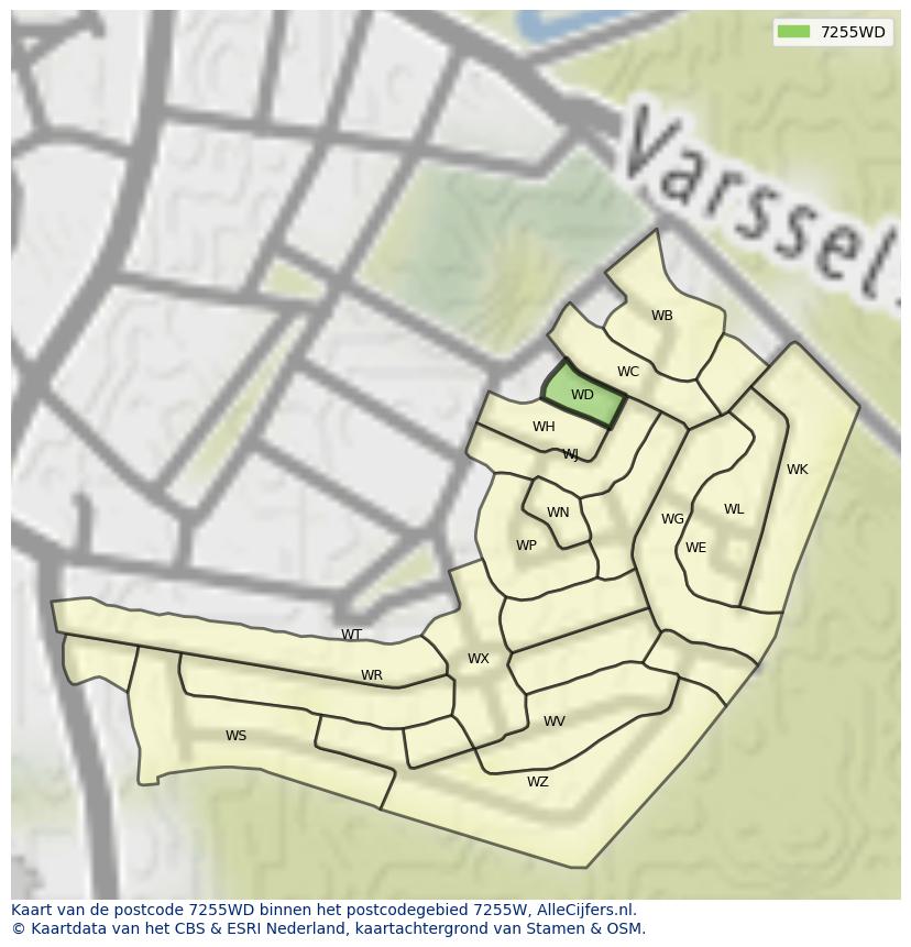 Afbeelding van het postcodegebied 7255 WD op de kaart.