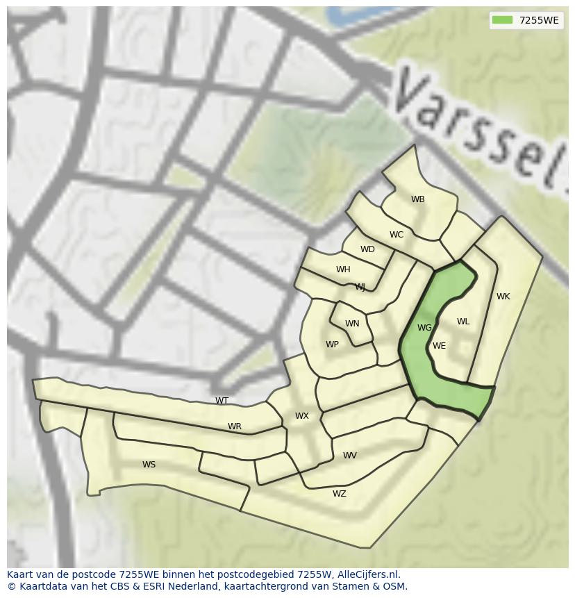 Afbeelding van het postcodegebied 7255 WE op de kaart.